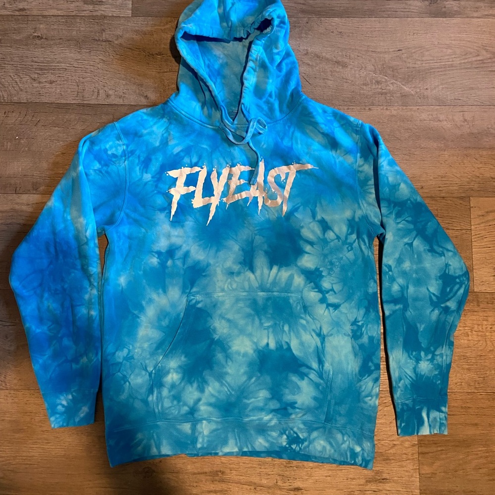 Blue Tie Dye FlyEast Streetwear Hoodie Size Large.